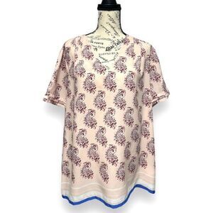Banana Republic XL Pink Paisley Print Top Short Sleeve Boho Blouse Resort‎ Wear